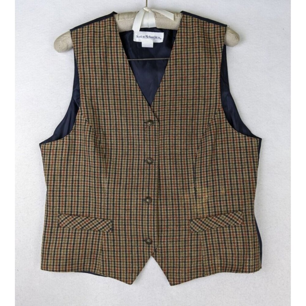 Norton McNaughton Brown Multi-Check Wool Blend Vest